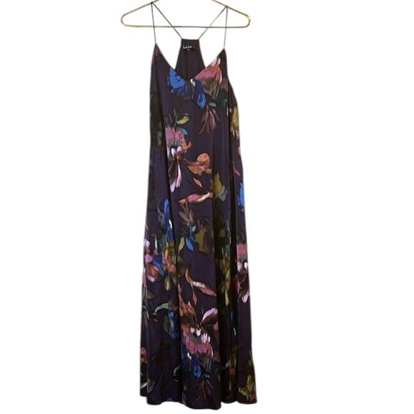 Nicole Miller Maxi Dress M Purple Floral Boho Pockets Shelf Bra NWT Fall Style - Picture 1 of 12